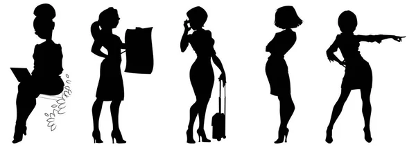 商业女孩的向量例证剪影在白色背景 — 图库矢量图片