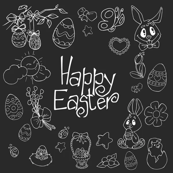 Doodle yumurta, tavşan, tavuk Paskalya arka plan