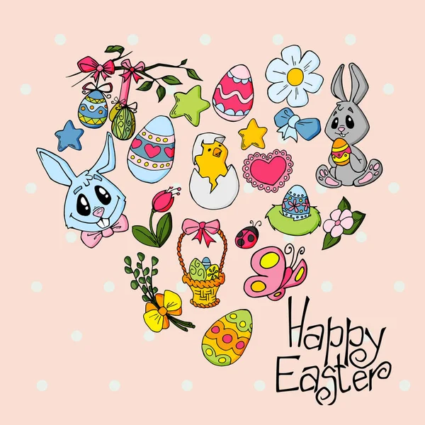 Doodle yumurta, tavşan, tavuk Paskalya arka plan