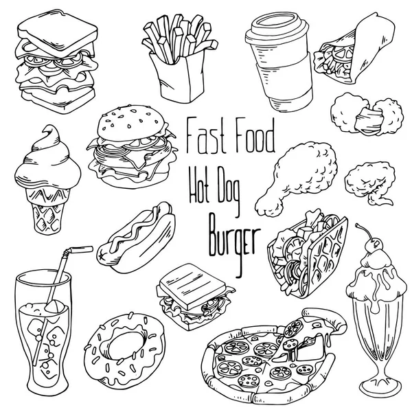 Beyaz arka plan üzerinde doodle lokanta kümesi izole elle çizilmiş gıda kümesi. Vektör çizim