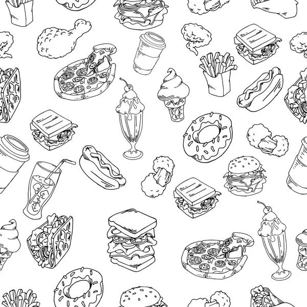 Comida Rápida Fondo Sin Fisuras Patrón Comida Rápida Vectorial — Vector de stock