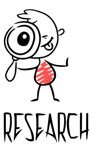 Bir iş lideri araştırma Sketch. Güç hakkında sevimli konsept Doodle. İş tasarımı için el çizilmiş karikatür vektör illüstrasyon.