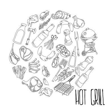 Farklı tür bir et ve gıda illüstrasyon