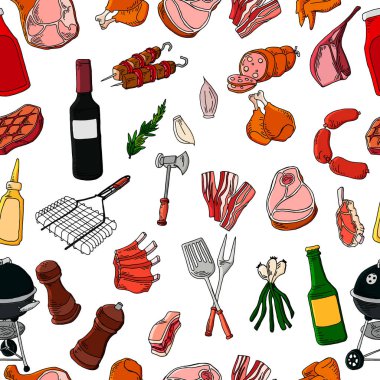 Kusursuz barbekü deseni. Bir skeç tarzında yapılmıştır. Vektör çizimi