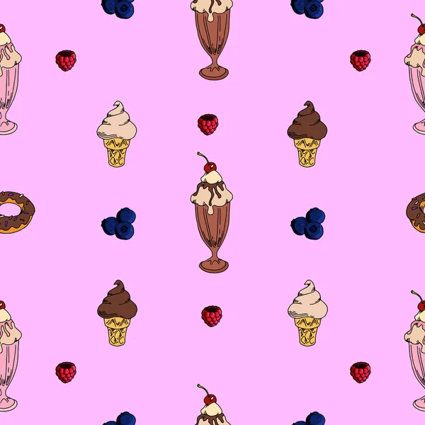 Seamless Pattern Sweet Ice Cream Menu Postcard — Stock Vector