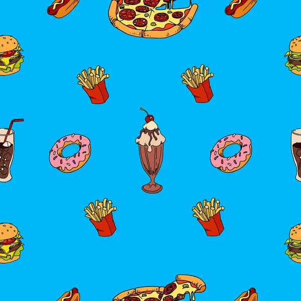 seamless pattern of fast food, pizza, hot dog, french fries for your menu