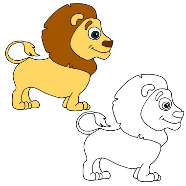 Örnekle boyama için elle çizilmiş hayvan. Karikatür aslan