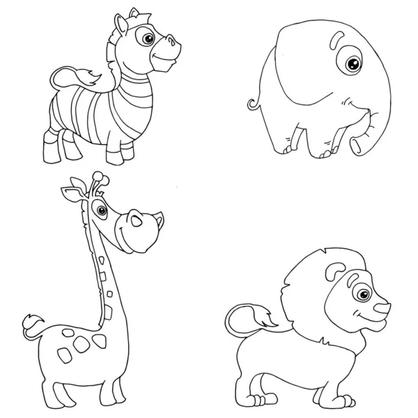 doodle el çizilmiş afrika hayvanları zebra, fil, zürafa, aslan seti