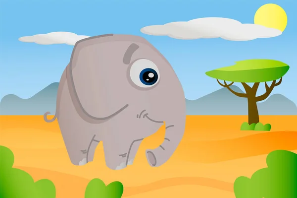 Elefante Animal Africano Estilo Dibujos Animados Sobre Fondo Africano — Vector de stock