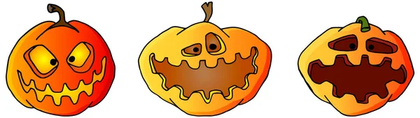 Conjunto Calabazas Miedo Para Halloween Dibujo Hecho Mano Sobre Fondo — Vector de stock