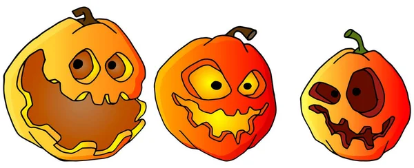 Conjunto Calabazas Miedo Para Halloween Dibujo Hecho Mano Sobre Fondo — Vector de stock
