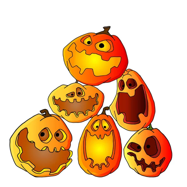 Conjunto Calabaza Dibujada Mano Para Halloween — Vector de stock