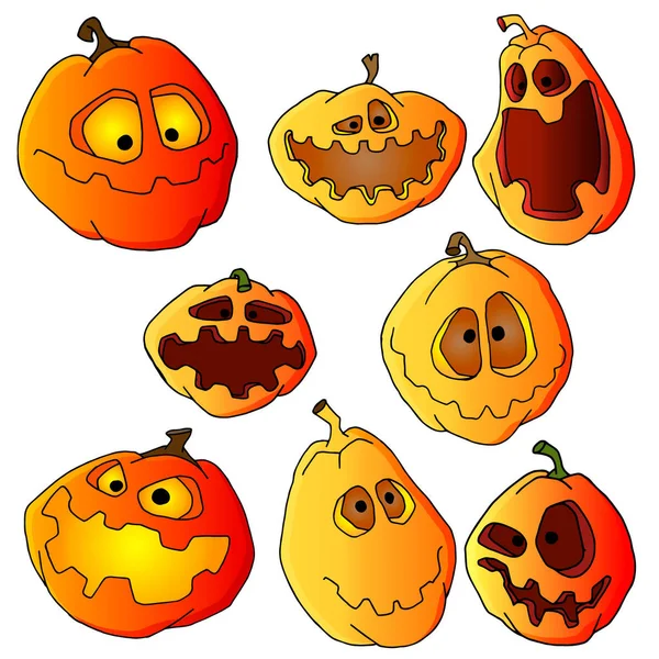 Conjunto Calabaza Dibujada Mano Para Halloween — Vector de stock