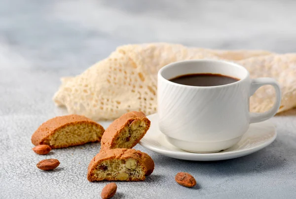 Good Morning Concept Breakfast Frothy Espresso Coffee Accompanied Delicious Italian — Stock Photo, Image