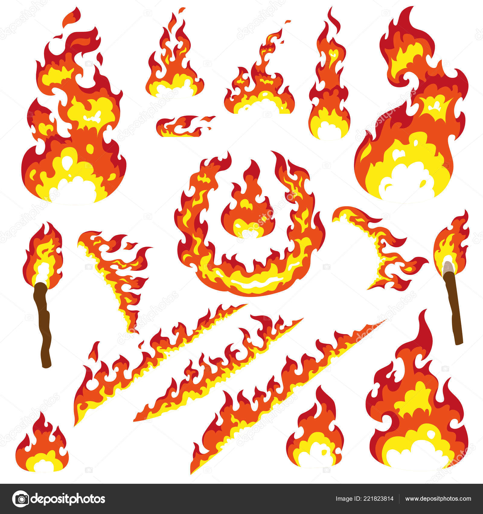 Set Fier Elements Bonfire Fire Torch Flambeau Camp Fire Ring Stock Vector  by ©Ninchik 221823814