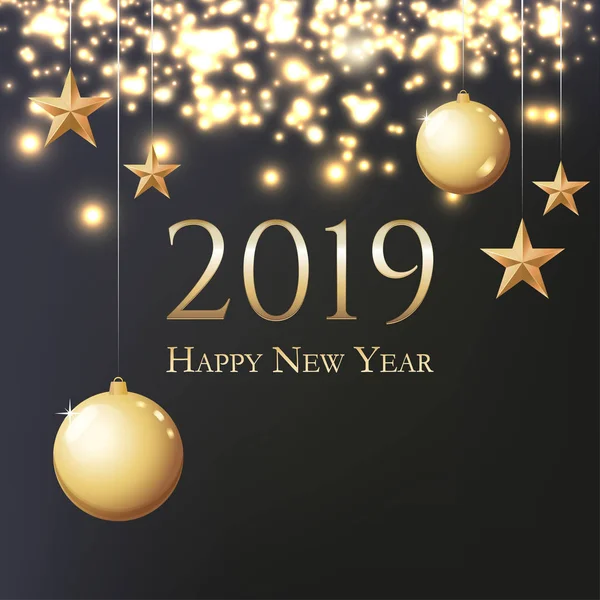 Card Greeting 2019 Happy New Year Illustration Gold Christmas Balls — Stock Vector