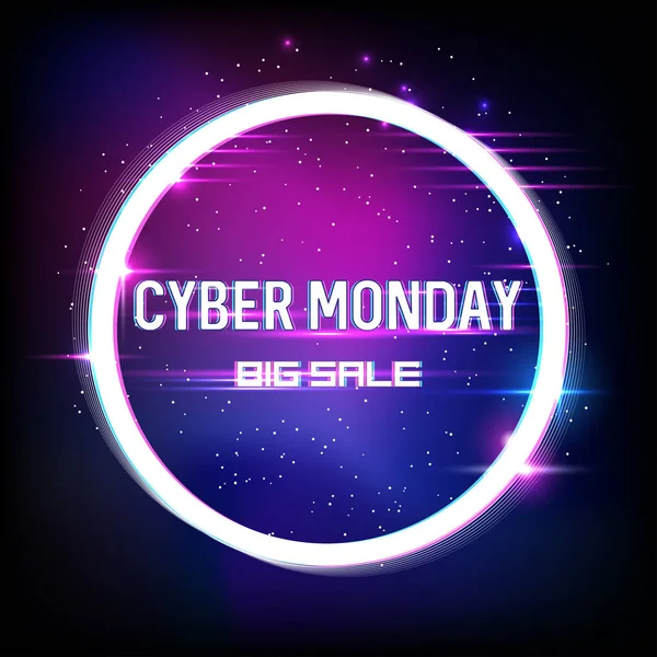 Banner Cyber Monday Big Sale Neon Glitch Effects Cyber Monday — Stock Vector