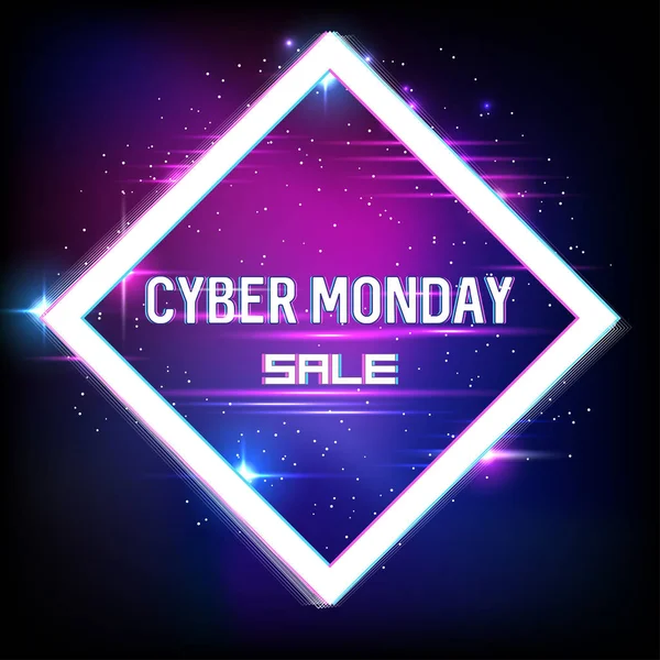 Banner Cyber Monday Sale Neon Glitch Effects Cyber Monday Online — Stock Vector