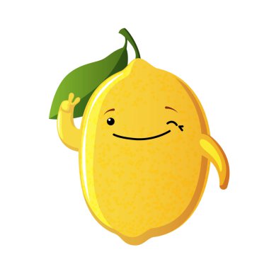 Limonlu şarap. Limon karakteri. Beyaz arka planda izole sevimli meyve vektör karakter