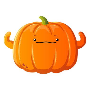 Balkabağı vektör simgesi. Karikatür tarzı tasarım. Kawaii güçlü balkabağı. Etiket veya cadılar bayramı için illüstrasyon.