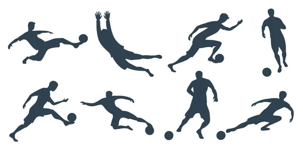 Λεπτομερής ποδοσφαιρικοί παίκτες ποδοσφαίρου σιλουέτα αποκοπή περιγράμματα. — Διανυσματικό Αρχείο