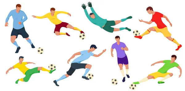 Jogadores de futebol detalhados: goleiro, atacante. Ilustração vetorial . — Vetor de Stock