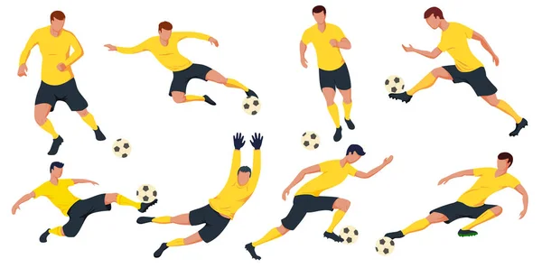 Sammlung Fußballspieler. Fußballmannschaft in gelber Form. Vektorillustration. — Stockvektor