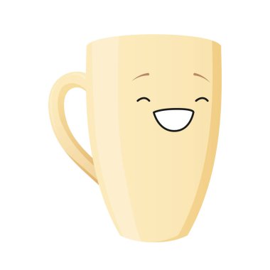 Tatlı kupa karakteri. Beyaz arkaplanda izole edilmiş Kawaii vektör karakteri