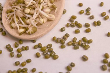 Yeşil fasulye. Sağlıklı gıda. Taze lahanası. Tahta kaşık.