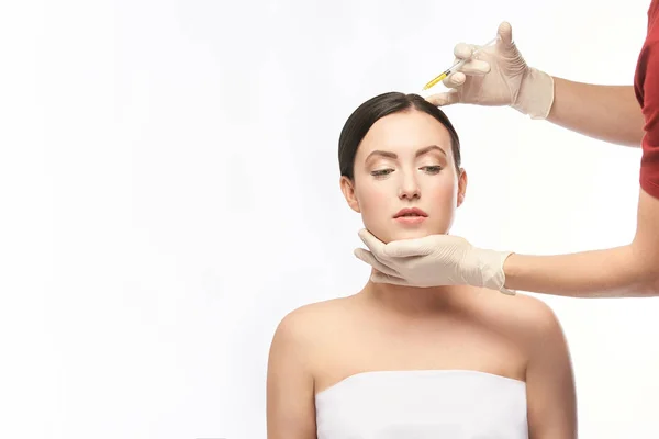 woman face injection. salon cosmetology procedure. skin medical care.  dermatology treatment. anti aging wrinkle lifting.