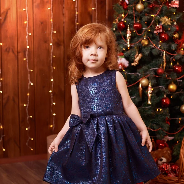 Portret Dziewczynki Dziecko Boże Narodzenie Nowy Rok Boże Narodzenie Wakacje — Zdjęcie stockowe