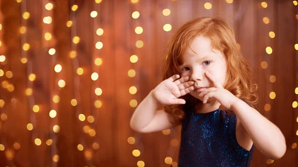 Nya Året Xmas Barn Julafton Holiday Interiör Stående Flicka Små — Stockfoto