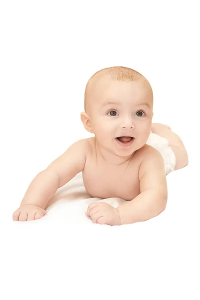 Новый Младенец Счастливый Малыш Портрет Здоровья Тоддлер Расслабься Подгузник Изолированный — стоковое фото