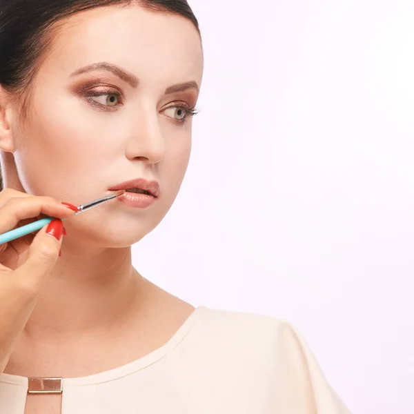 Beautiful Woman Makeup Brush Face Mascara — Stock Photo, Image