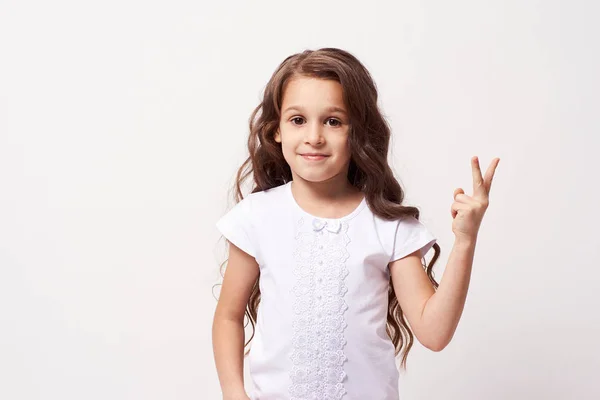 Brunette Girl Beautiful Portrait Light Background — Stock Photo, Image