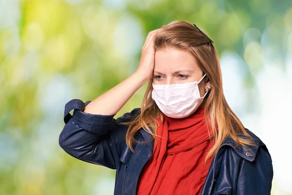 Chica Joven Máscara Protección Equipo Para Personas Con Alergia Gripe — Foto de Stock