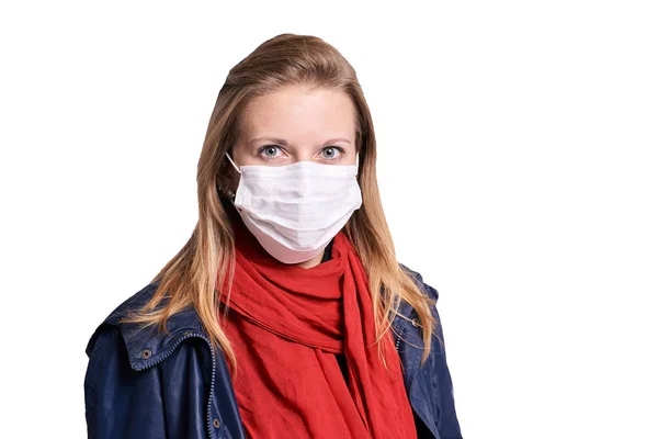 Chica Joven Máscara Protección Equipo Para Personas Con Alergia Gripe — Foto de Stock