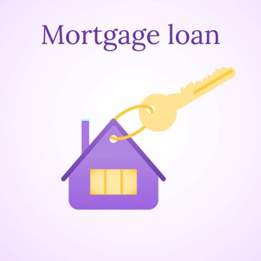 Mortgage kredi simgesi. Ev satın almak. Emlak illüstrasyon. Ev ve anahtar. Vektör görüntü.