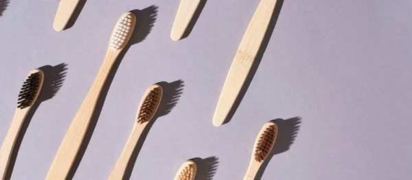 Set of bamboo toothbrushes. Different color — Stock Photo, Image