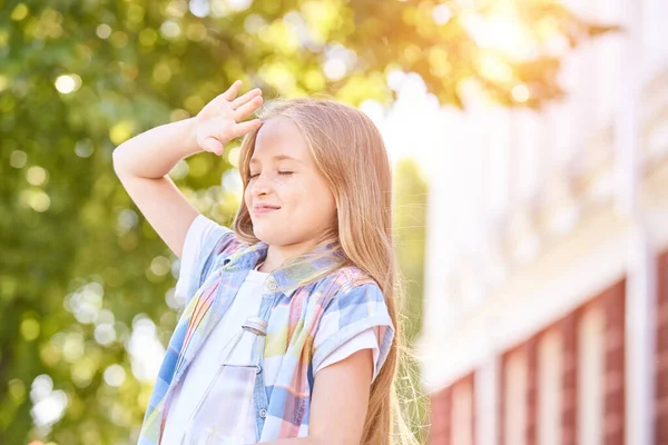 Beautiful american portrait of schoolgirl. Preschool kid. Little happy girl Stock Photo