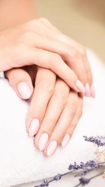 Clásico manicura de uñas de boda rosa sobre fondo blanco. Concepto de tratamiento Spa —  Fotos de Stock