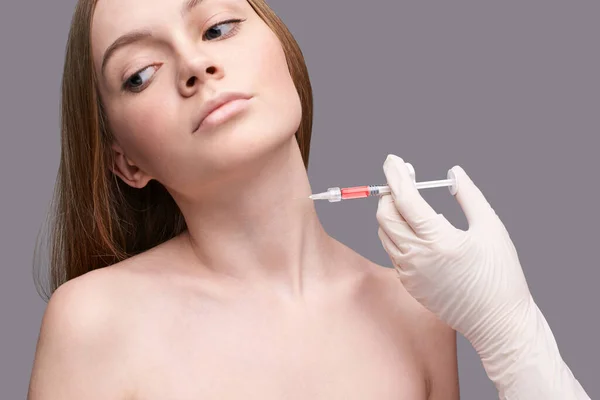 Closeup of rejuvenation neck. Beauty female face. Plastic surgery. Healthcare — Stock Photo, Image