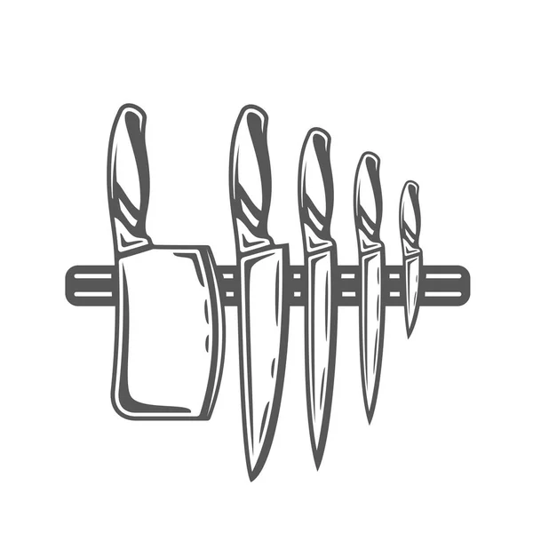 Set Knives Isolated White Background Symbol Cooking Design Logo Emblem — Stock Vector