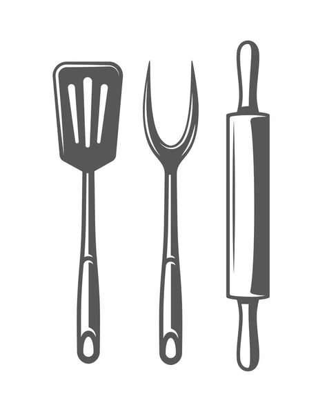 Utensilios Cocina Aislados Sobre Fondo Blanco Símbolo Para Logotipo Emblema — Vector de stock