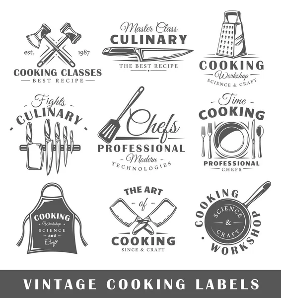 Ensemble Étiquettes Cuisine Vintage Modèles Pour Conception Logos Emblèmes Collection — Image vectorielle