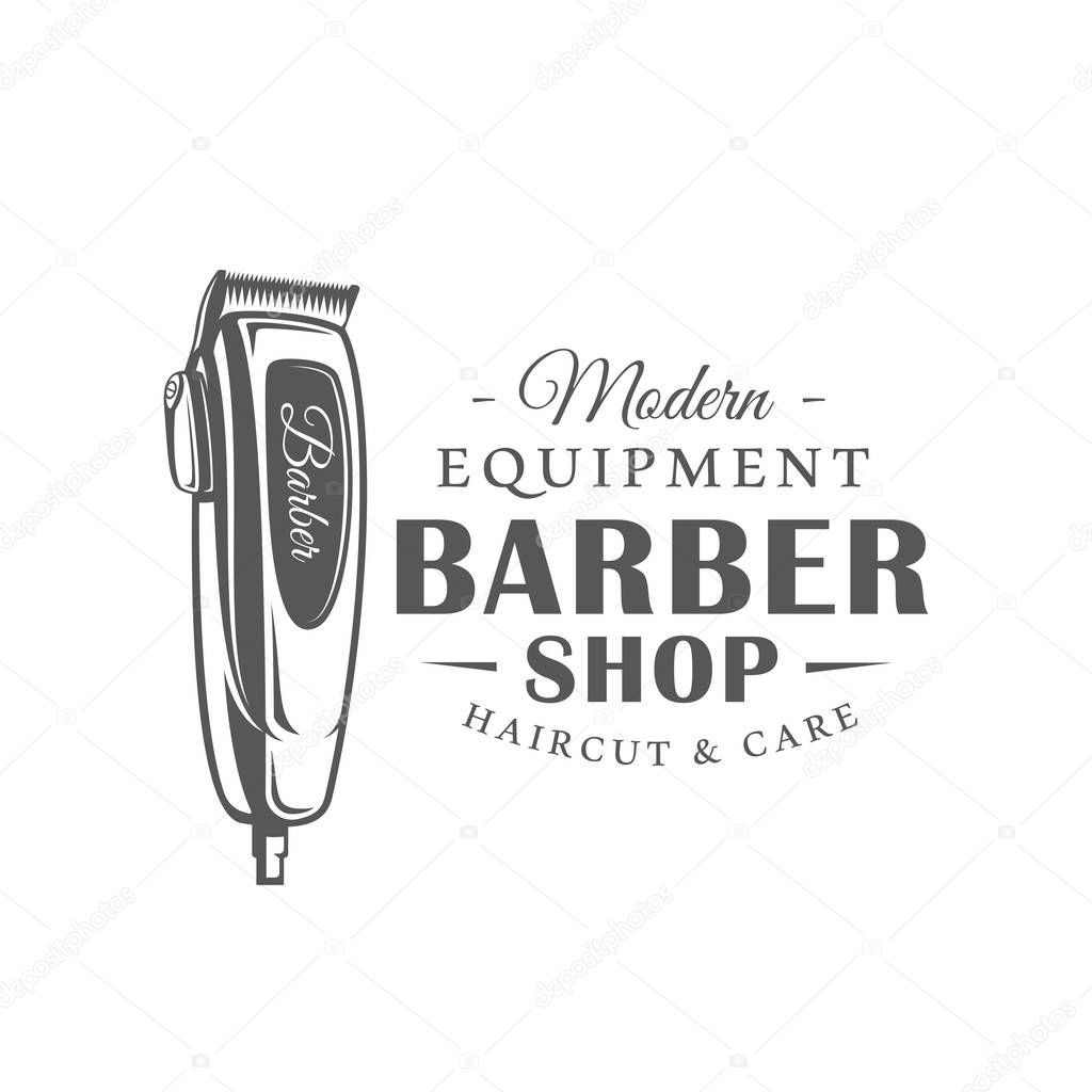 Barbershop label isolated on white background. Design element. Vector illustration