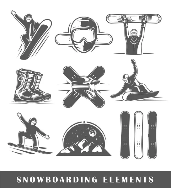 Zestaw Vintage Etykiety Snowboard Plakaty Znaczki Banery Elementy Projektu Ilustracja — Wektor stockowy