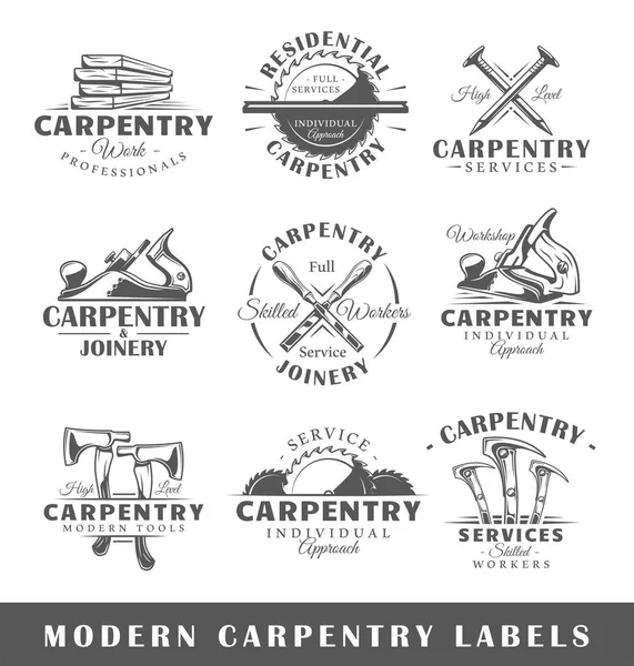 Set of modern carpentry labels — Stock Vector