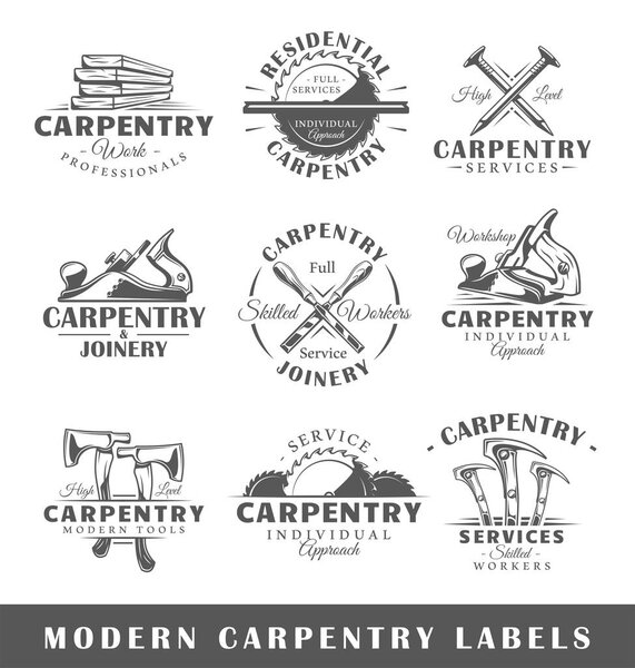 Set of modern carpentry labels
