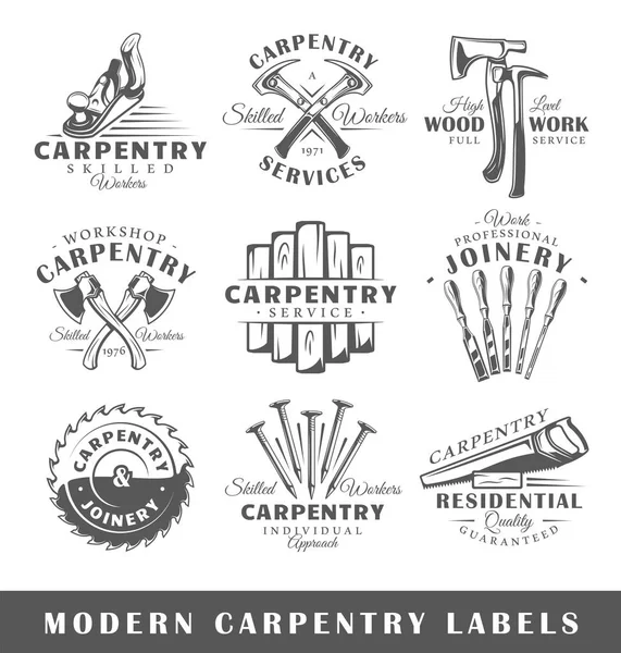 Conjunto de modernas etiquetas de carpintería — Archivo Imágenes Vectoriales